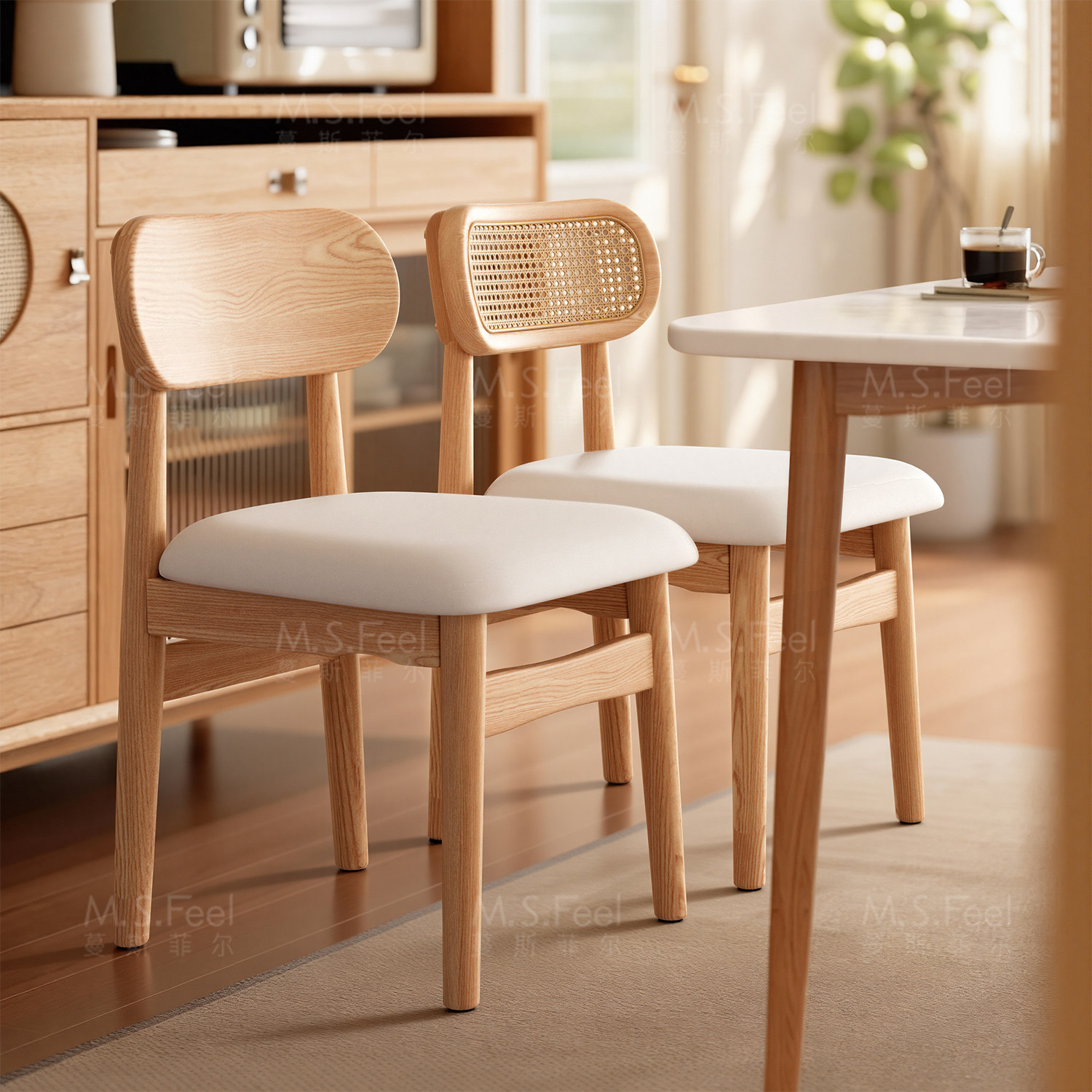 实木餐椅2025新款椅子原木奶油风藤编椅家用餐桌椅简约现代木凳子,住宅家具,餐椅,淘宝优惠券,粉丝福利购,淘宝优惠卷