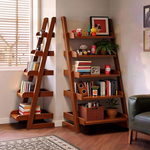 实木梯形书架客厅小户型置物架家用儿童收纳架多层落地展示窄书柜
