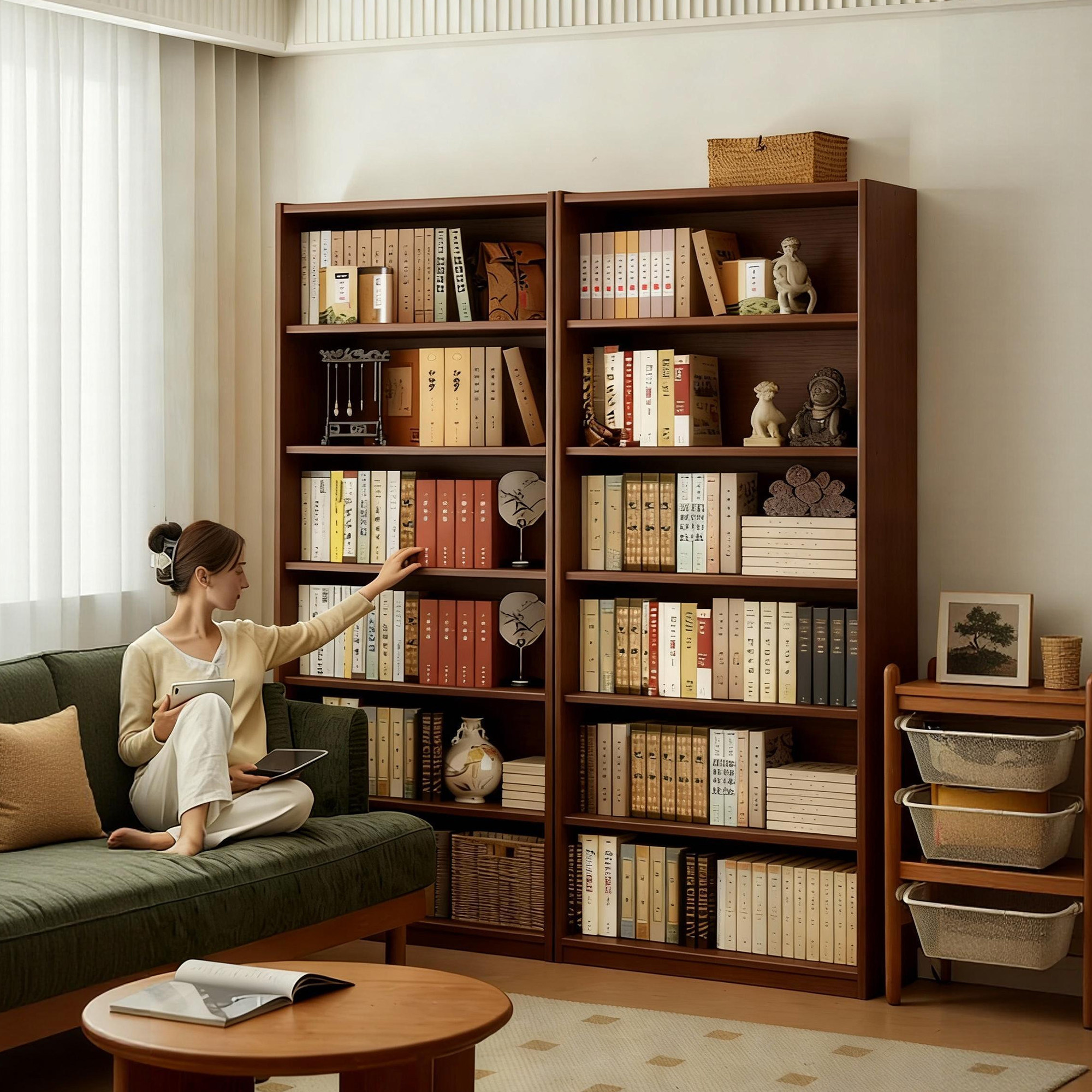 实木书柜储物柜一体格子柜客厅多层靠墙收纳展示柜子落地置物书架,住宅家具,书架,淘宝优惠券,粉丝福利购,淘宝优惠卷