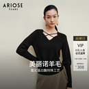 艾诺丝雅诗 31028019 100%绵羊毛交叉织带收腰V领针织衫 女2024冬季
