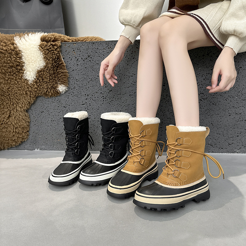 2025秋冬新款户外登山雪地靴女防寒保暖冬季东北防滑厚底中筒靴女