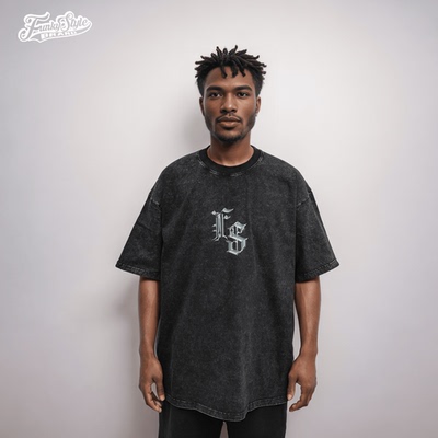FUNKYSTYLE原创街头国潮嘻哈pop水洗做旧复古金属风格纯棉短袖T恤