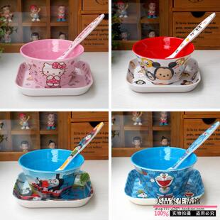 卡通kt猫叮当托马斯仿瓷儿童餐具婴儿辅食饭碗宝宝汤碗盘子勺套装