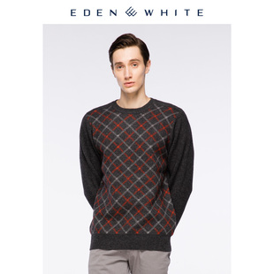男圆领苏格兰格纹提花加厚针织套衫 圣雪绒2018秋冬新款 纯羊绒衫