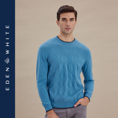 圣雪绒秋冬新款 针织套衫 纯羊绒衫 男圆领休闲缎带纹休闲长袖