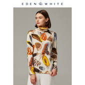 女士自由领复古镶钻羽毛图案印花针织衫 圣雪绒2019秋冬新品 羊绒衫