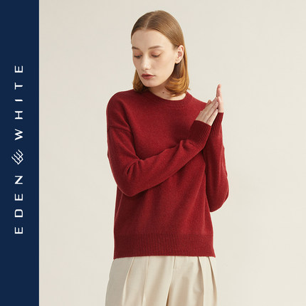 圣雪绒2021秋冬新款女圆领7针加厚羊绒衫北欧风落肩宽松针织衫