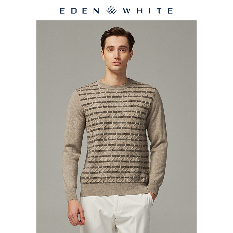 圣雪绒2019秋冬新品羊绒衫男士圆领森林色系几何提花休闲针织衫,男装,针织衫/毛衣,淘宝优惠券,粉丝福利购,淘宝优惠卷