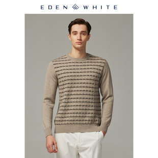 圆领森林色系几何提花休闲针织衫 男士 羊绒衫 圣雪绒2019秋冬新品