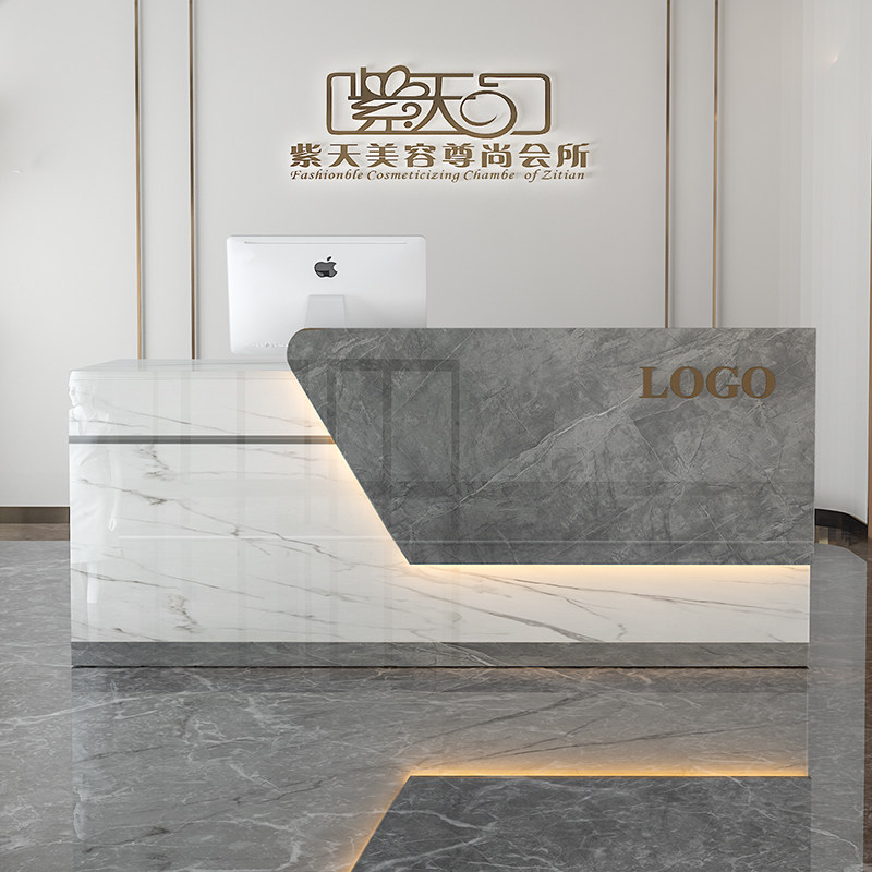现代简约烤漆公司前台接待台弧形服装店收银台舞蹈室医美容院吧台