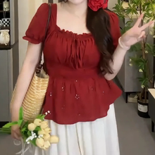 大码胖mm温柔风气质修身显瘦短袖衬衫女夏季设计感收腰遮肚子小衫