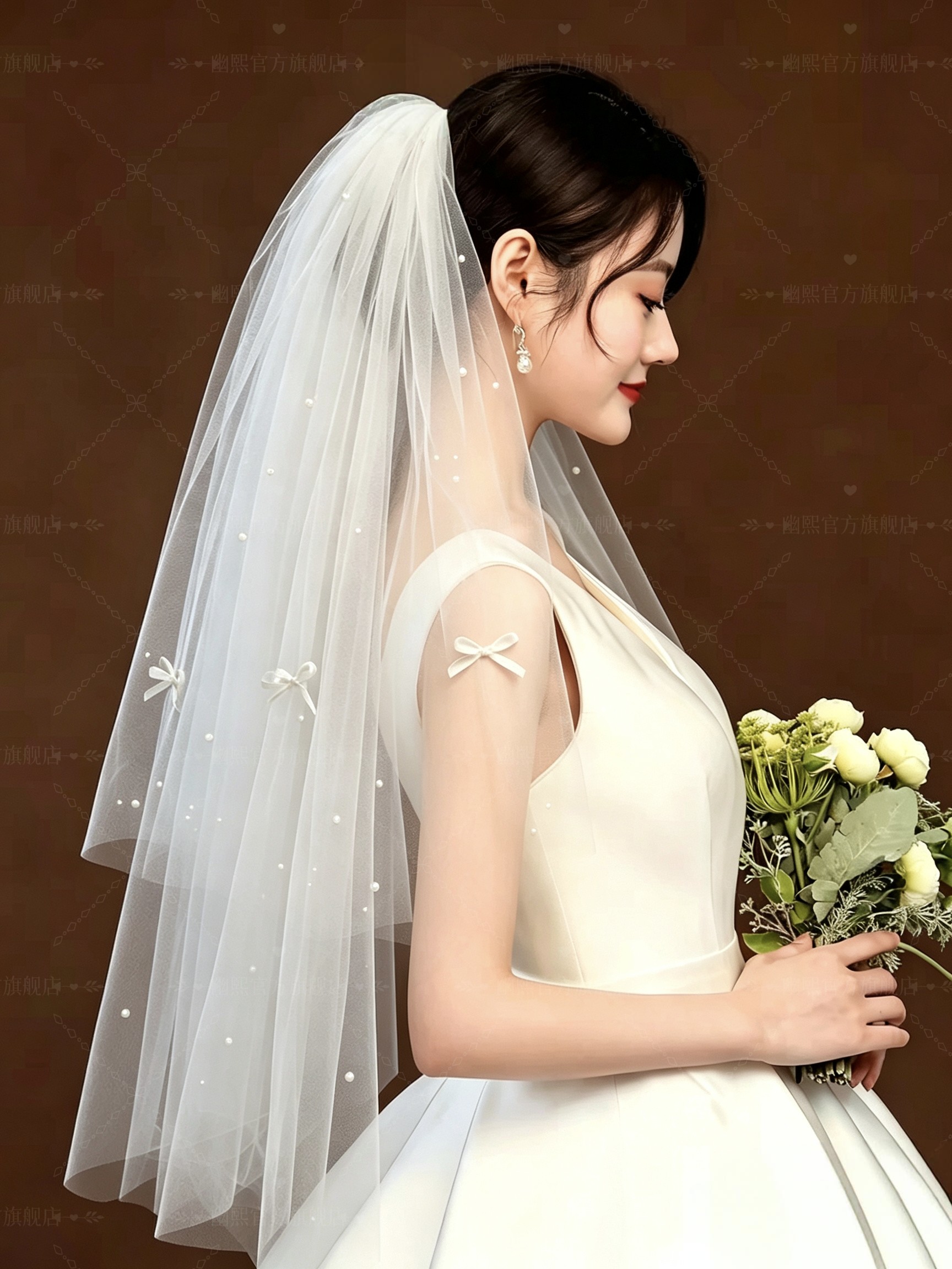 韩式新娘头纱头饰仙美小蝴蝶结珍珠求婚发饰主婚纱造型拍照配饰品