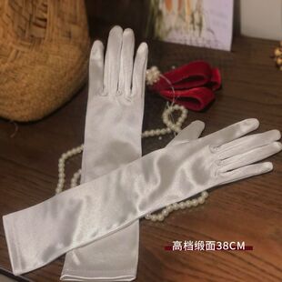 出口 绸缎面长款婚礼结婚手套礼服晚宴黑色白色缎面弹力手套