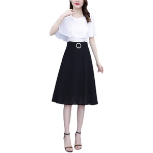 PS19445# 大码女装夏季新款韩版修身显瘦气质减龄雪纺拼接连衣裙 服装批发女装直播货源