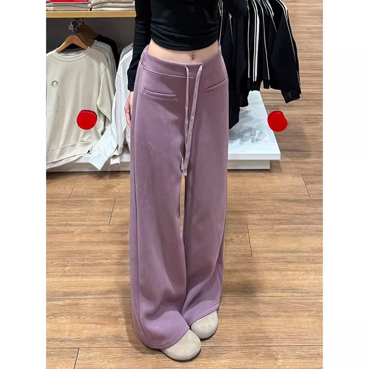 紫色加绒运动裤女秋冬保暖卫裤