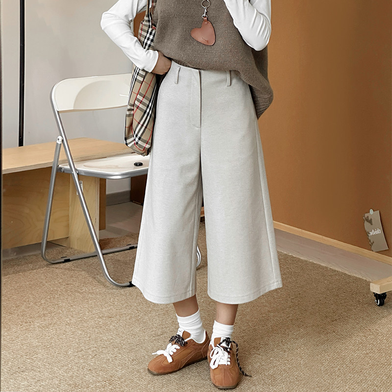 燕麦色七分毛呢直筒阔腿裤女秋冬老钱风小个子宽松休闲西装羊毛裤,女装/女士精品,休闲裤,淘宝优惠券,粉丝福利购,淘宝优惠卷