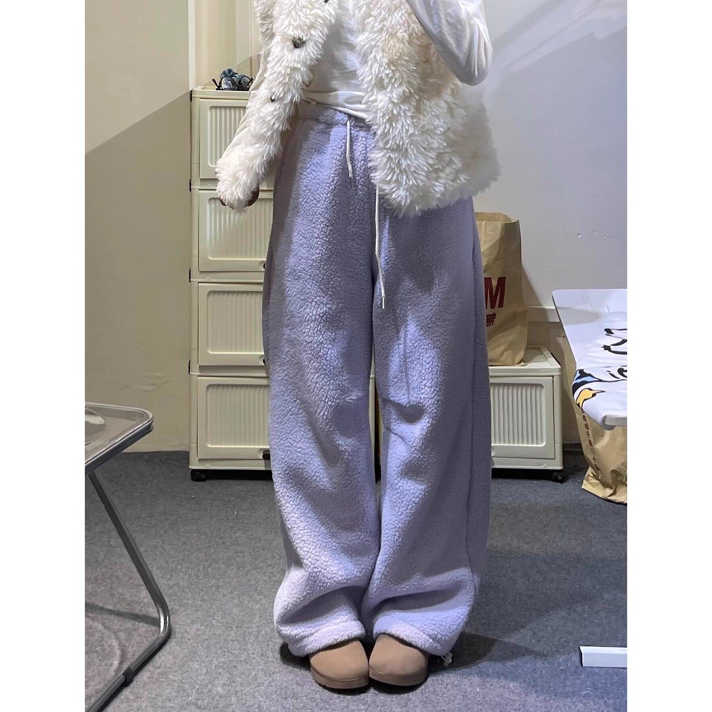 紫色摇粒绒运动裤女秋冬加绒加厚阔腿裤宽松束脚卫裤保暖防寒棉裤,女装/女士精品,休闲裤,淘宝优惠券,粉丝福利购,淘宝优惠卷