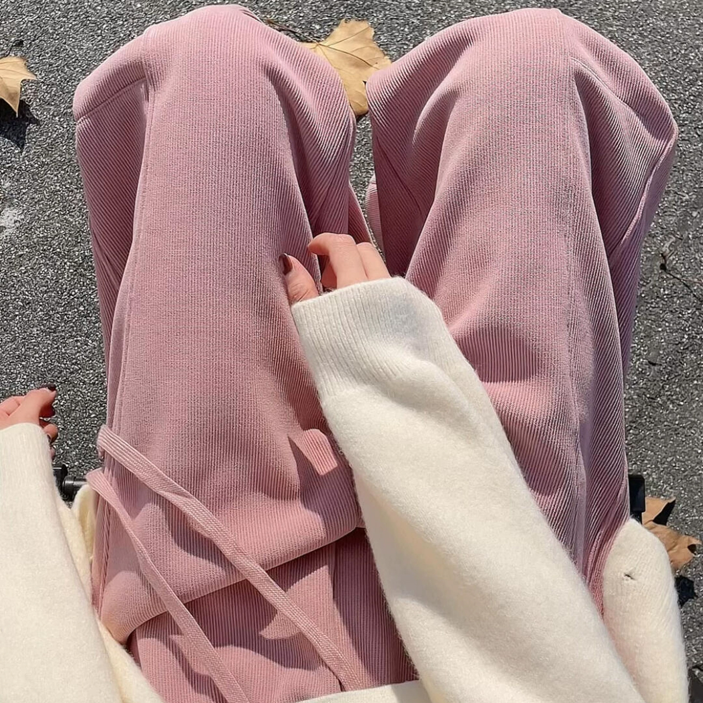 粉色灯芯绒阔腿裤女春秋2025新款