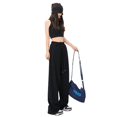 美式束脚阔腿运动裤女
