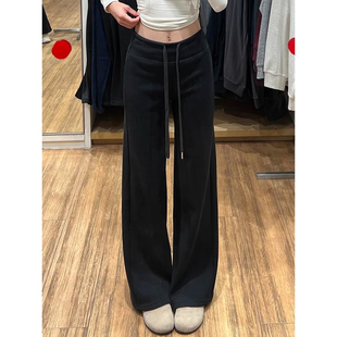 黑色lulu加绒运动裤女秋冬加厚垂感显瘦瑜伽卫裤慵懒风拖地阔腿裤
