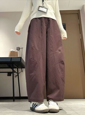 紫色美式弯刀裤女春秋2026新款高腰宽松显瘦卫裤小个子运动阔腿裤