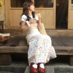 a字韩系伞裙 碎花半身裙女夏季 薄款 2025新款 高腰显瘦小个子中长款