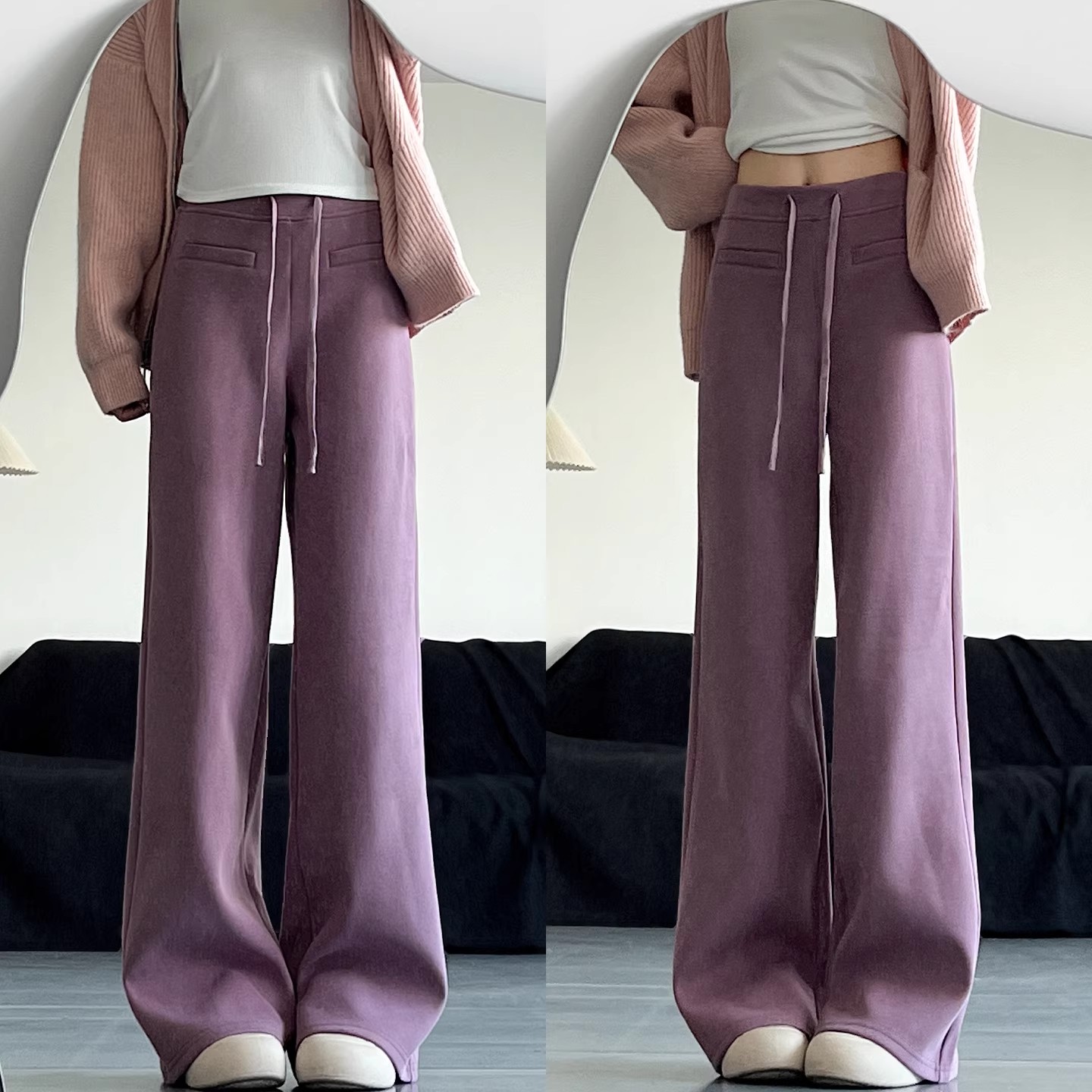 紫色阔腿裤女秋冬2025新款