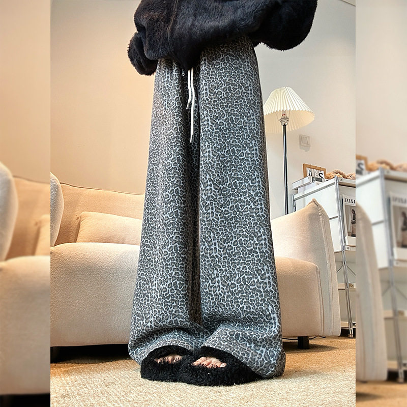 豹纹阔腿裤女冬季2025年新款复古显瘦美式西装慵懒宽松休闲裤,女装/女士精品,休闲裤,淘宝优惠券,粉丝福利购,淘宝优惠卷