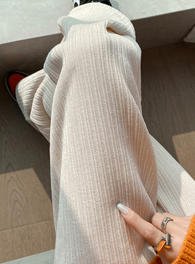 加绒雪尼尔阔腿裤女春秋冬2021新款高腰直筒休闲白色条绒灯芯绒裤