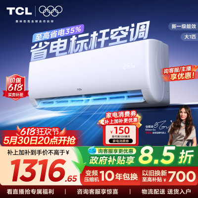 TCL空调大1匹挂机省电冷暖两用新一级卧室变频家用自清洁壁挂式