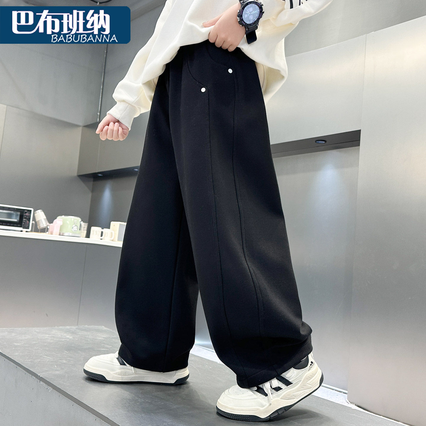 儿童弯刀裤秋冬款宽松长裤