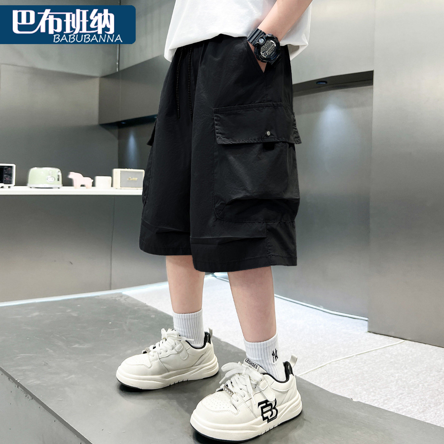 男童工装裤夏季2026新款儿童短裤纯棉中大童休闲裤帅气男孩七分裤