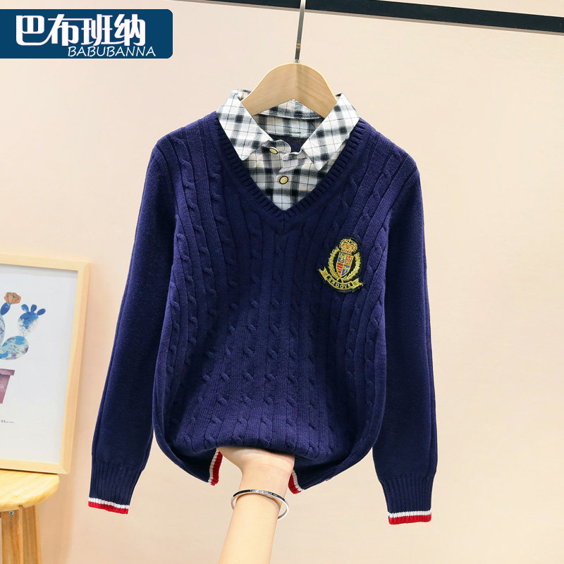 男童毛衣套头秋冬加绒加厚红色儿童线衣中大童针织衫9男孩12-15岁