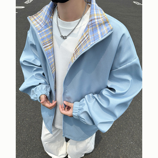 fitcheck格子拼接夹克男春秋季少年感学生情侣装上衣美式休闲外套