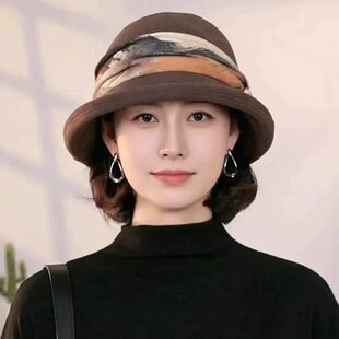 新款复古百搭渔夫帽女士秋季帽子女款宽檐保暖妈妈帽洋气女帽冬帽