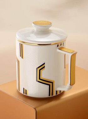 骨瓷茶漏杯茶水分离过滤 陶瓷马克杯简约轻奢 直身大容量泡茶杯子
