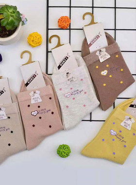 5双装女袜秋冬中厚全棉袜子女士纯棉防臭吸汗可爱卡通休闲中筒袜