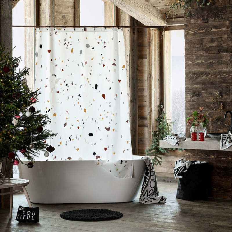 卫生间浴室ins莫兰迪水磨石浴帘免打孔加厚防霉窗帘门帘淋浴挂帘,家庭/个人清洁工具,浴帘,淘宝优惠券,粉丝福利购,淘宝优惠卷