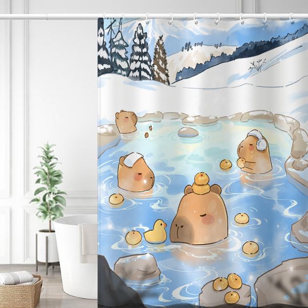 卡皮巴拉浴帘可爱卡通浴室防水防霉卫生间隔断帘门帘窗帘帘子挂帘