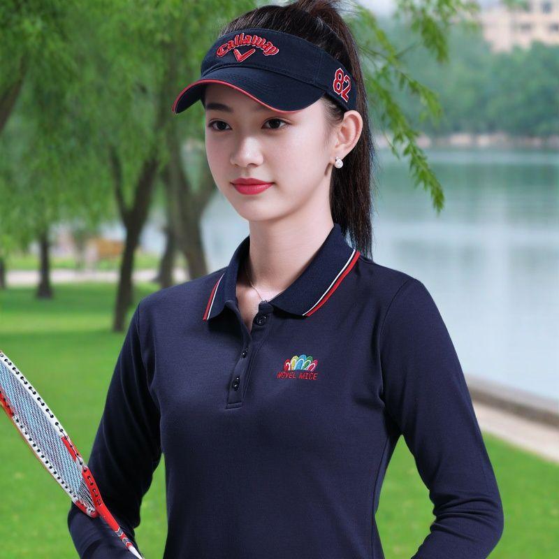 纯棉polo衫女长袖带领运动t恤宽松大码纯色翻领打底衫女上衣女装