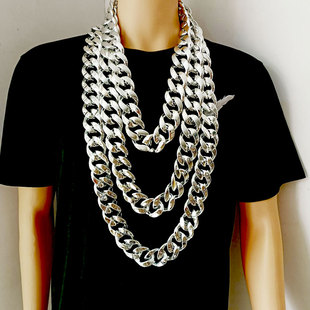 网红夸张演出道具大链子男金属银色塑料链子嘻哈社会人土豪装饰品
