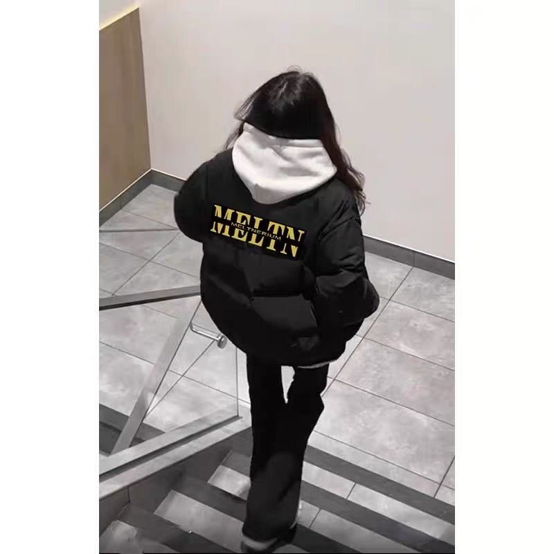美式复古黑色立领羽绒棉服女冬季棉衣棉袄oversize加厚面包服棉服