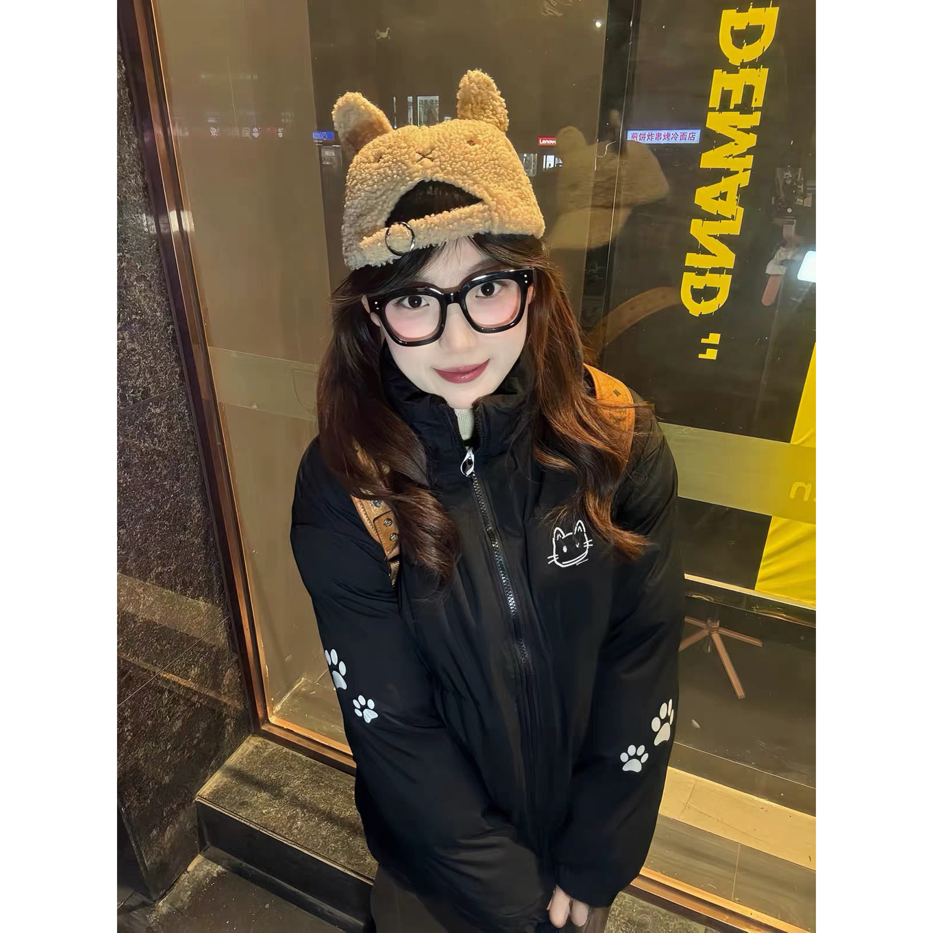 大童少女黑色立领羽绒棉服女冬季初中高中学生轻薄宽松保暖外套潮