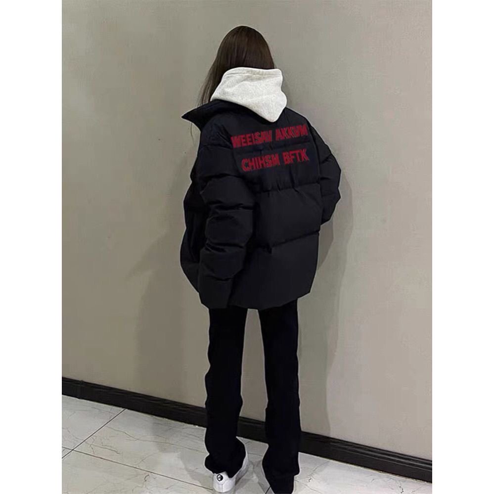 冬季新款黑色国潮牌短款羽绒棉服女2026宽松加厚保暖百搭立领外套