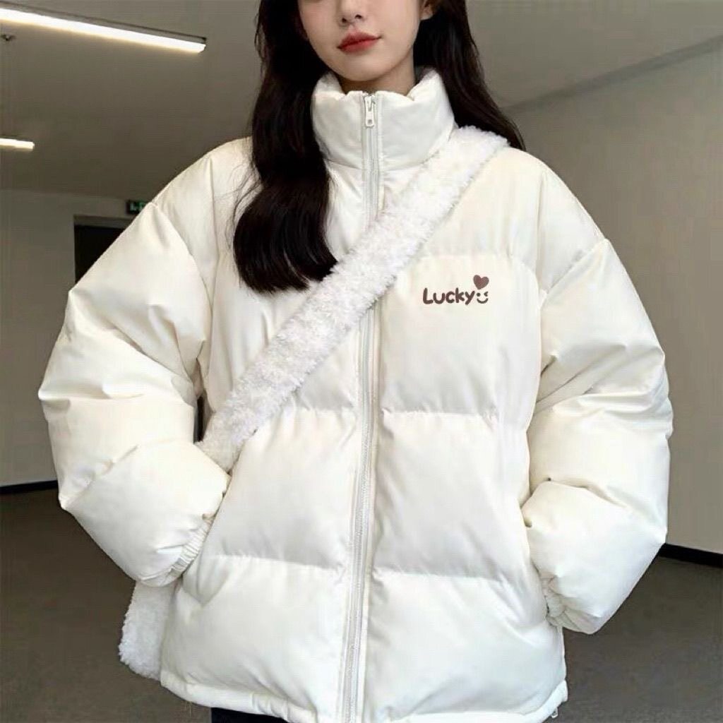 米白色加厚棉衣棉服外套女韩系冬季2026新款小个子加绒保暖面包服