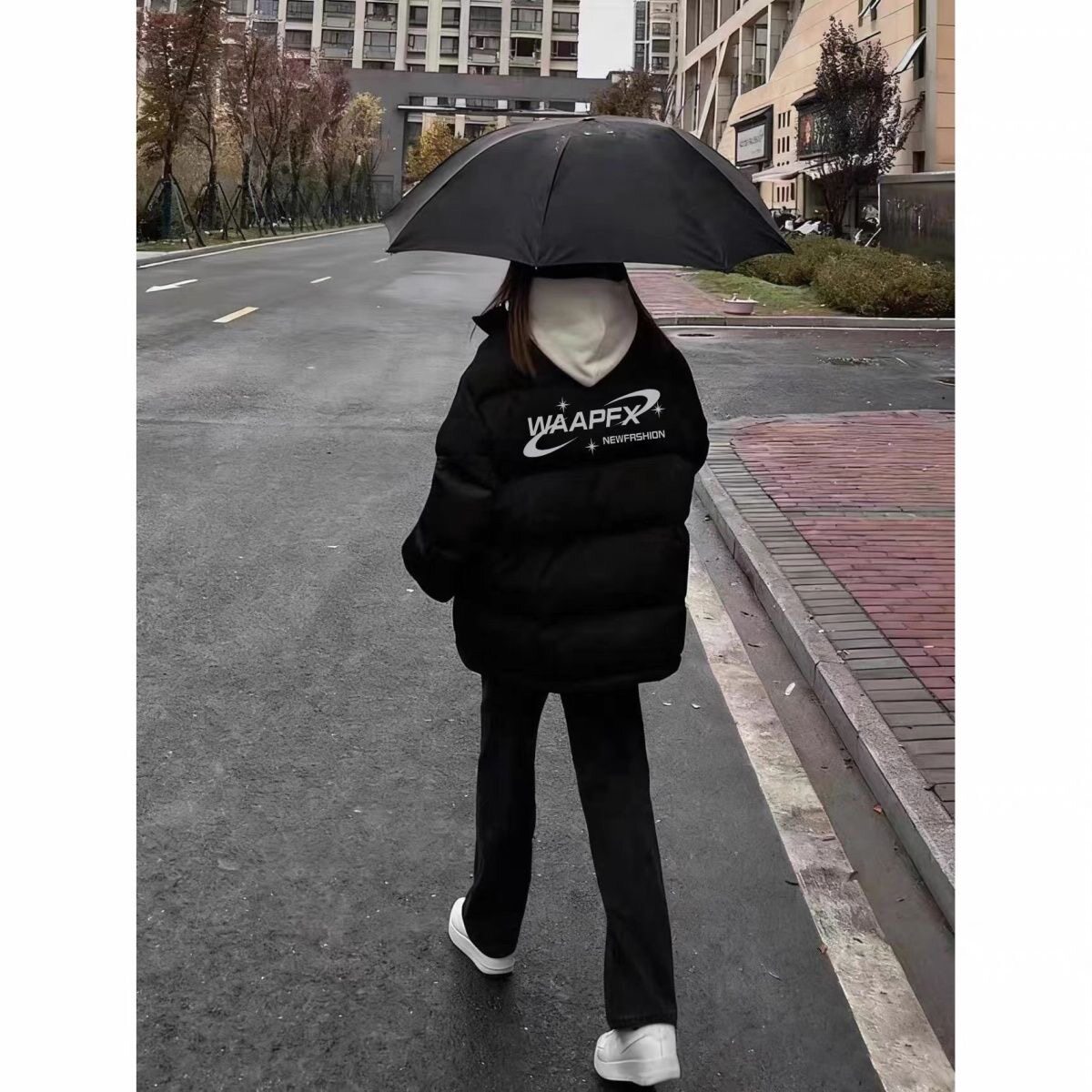 美式黑色羽绒棉服女冬季新款潮牌保暖防寒立领初中生夹棉立领棉衣
