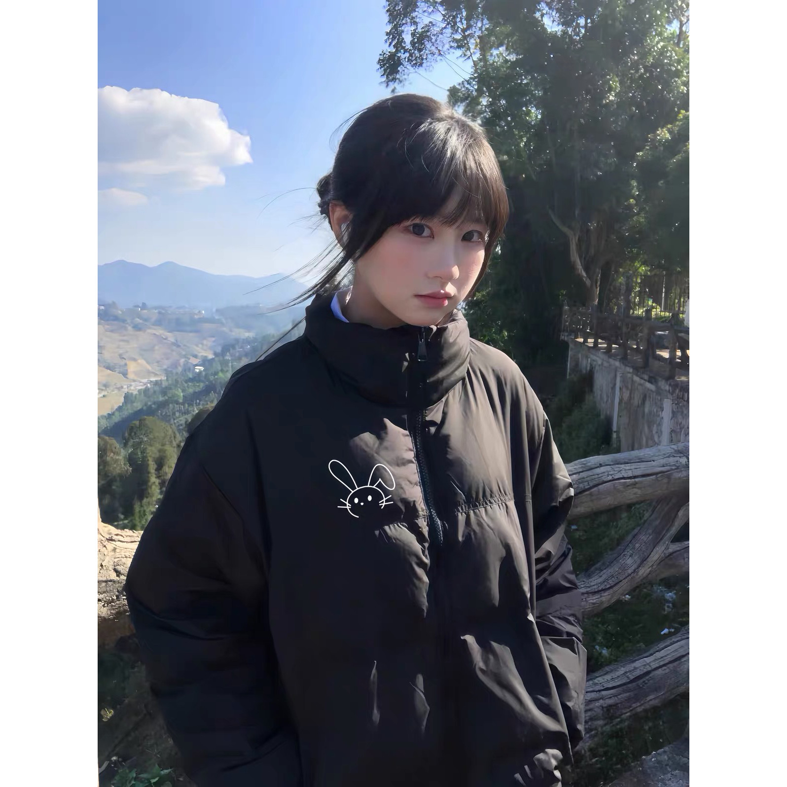 学院风大童少女黑色羽绒棉服冬季新爆款初中高中学生宽松保暖外套