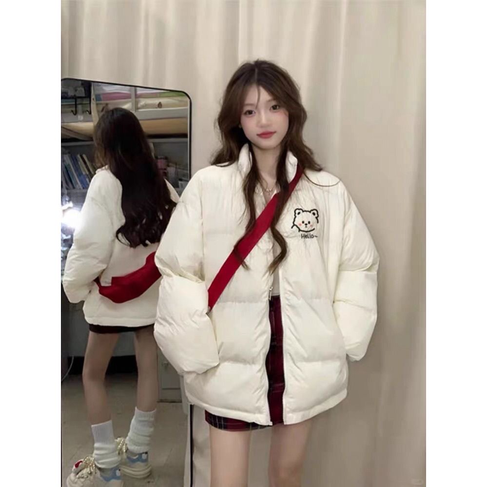 冬季超好看白色立领羽绒棉服女新款显瘦不臃肿短款保暖面包服外套