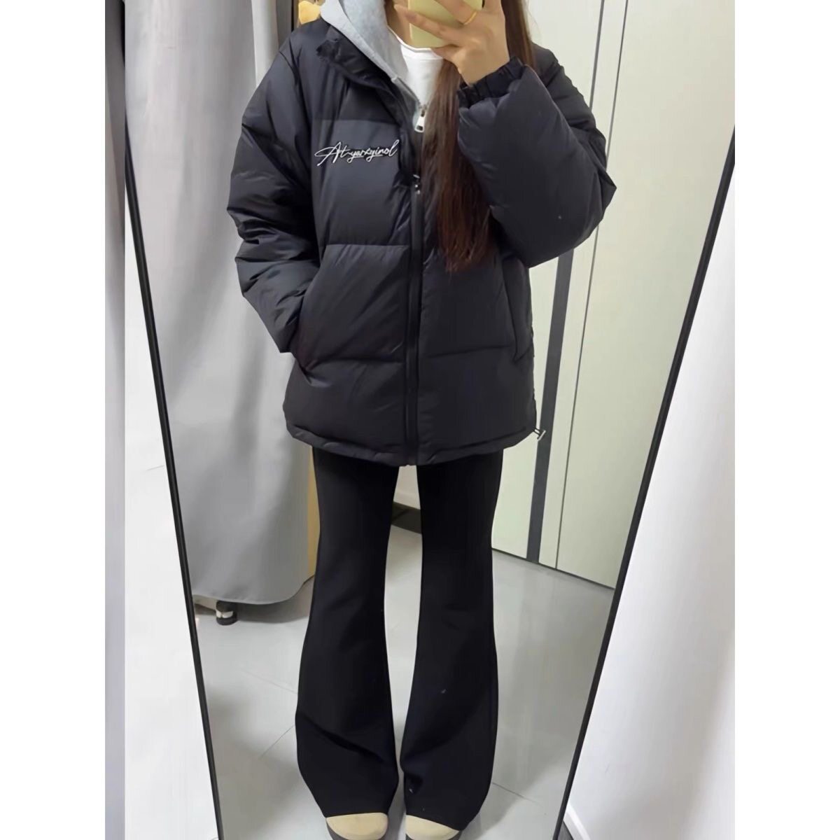 少女大童黑色百搭羽绒棉服女冬季初中高中学生宽松面包服外套棉袄
