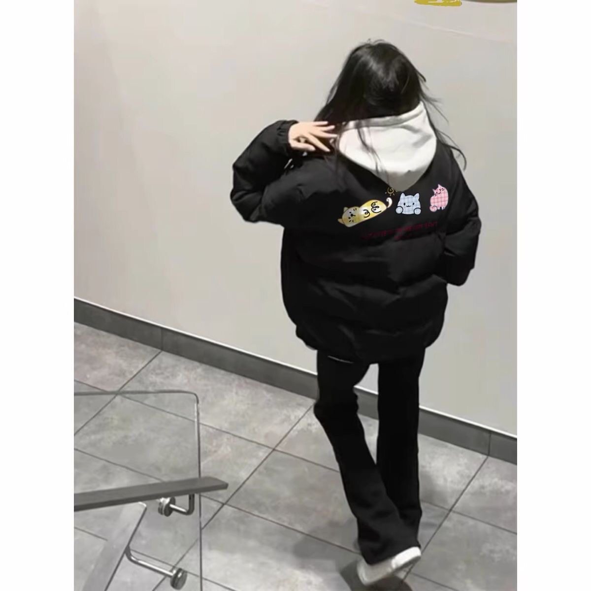 美式黑色棉服女冬季宽松保暖棉衣好看羽绒棉袄加厚初中学生面包服